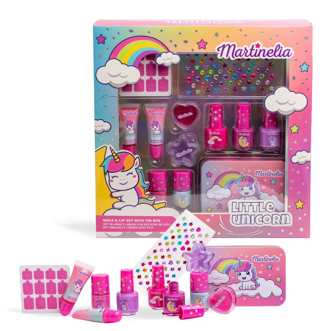 Accesorii personale și beauty - Set luciu de buze si lac unghii Martinelia Little Unicorn cu cutie metalica
