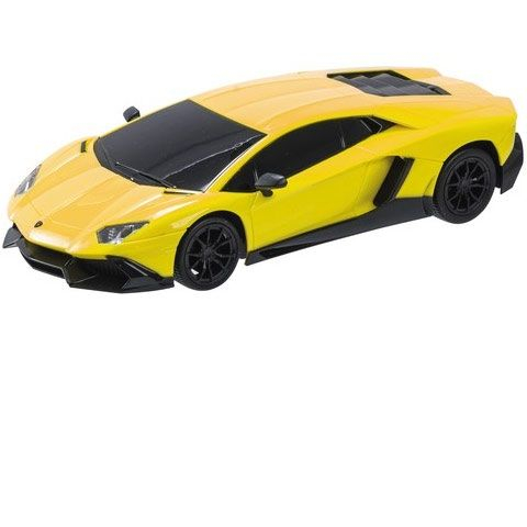 Mașinuțe de jucărie - MASINA CU TELECOMANDA LAMBORGHINI AVENTADOR GALBEN CU SCARA 1 LA 24