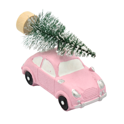 Masina roz din rasina cu bradut 8x6 cm [1]