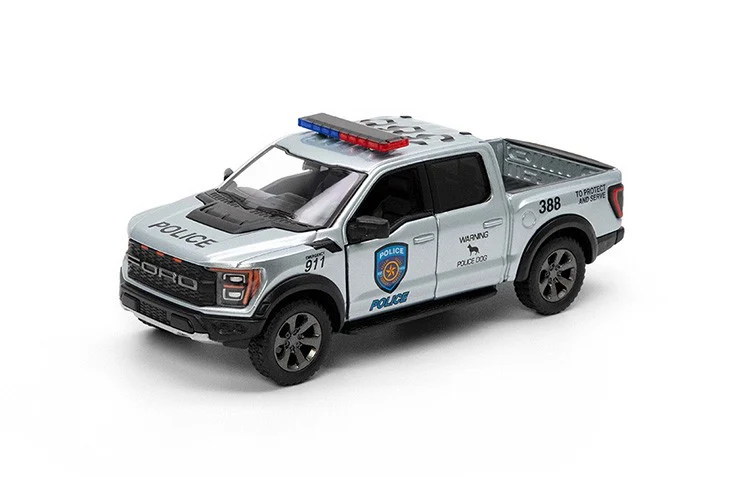 Mașinuțe de jucărie - Masinuta metalica Ford F-150 Raptor politie/pompieri 13 cm scara 1 la 46 Kinsmart