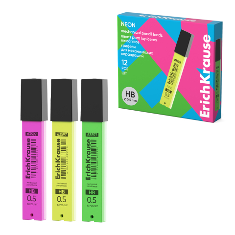 Mine și rezerve - Mine ErichKrause Neon 0.5 mm HB 15 buc /set culori diferite