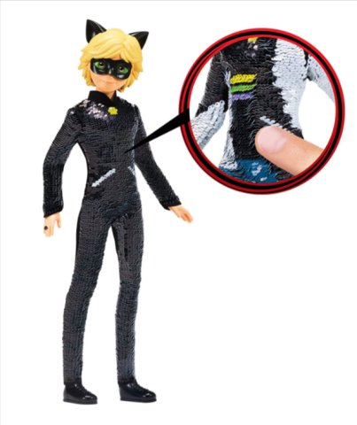 Noutăți Librăria Compas - Papusa Miraculous Cat Noir cu paiete 26 cm
