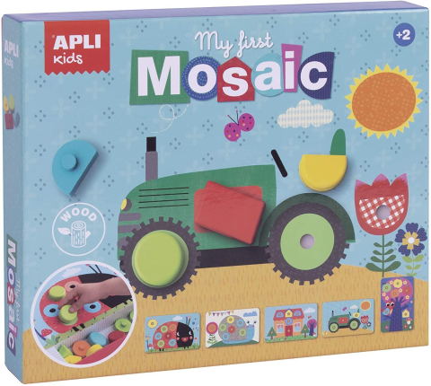 Jucării și jocuri - Joc educativ din lemn Mozaic Forme si culori 15 piese Apli Kids