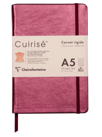Agende nedatate - Notebook coperta tare piele A5 144 pagini Cuirise Clairefontaine Metallic Cherry