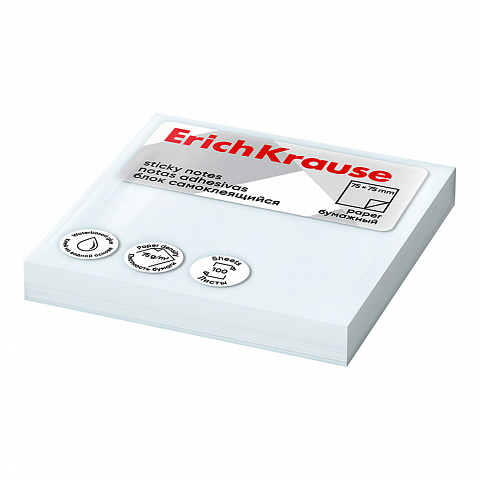 Papetărie și articole din hârtie - Notes adeziv alb 75x75mm 100 coli ErichKrause