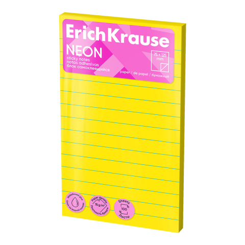 Noutăți Librăria Compas - Notes adeziv ErichKrause Neon 125х75 mm 100 file galben