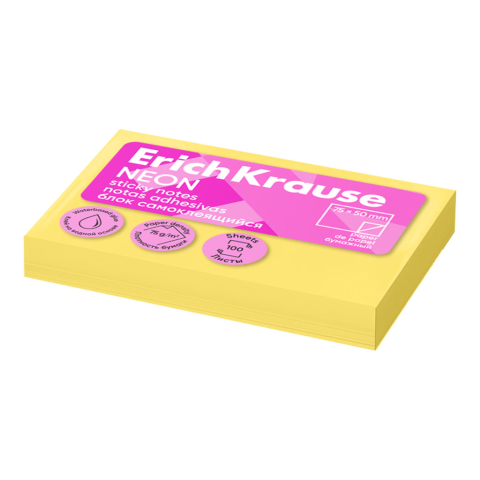 Noutăți Librăria Compas - Notes adeziv ErichKrause Neon 50х75 mm 100 file galben