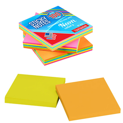 Papetărie și articole din hârtie - Notes adeziv neon 75x75 mm multicolor 100 file Offishop
