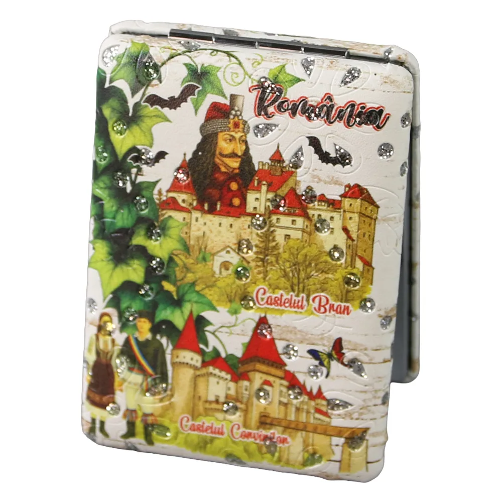 Accesorii personale și beauty - Oglinda de buzunar Romania Castelul Bran si Castelul Corvinilor 6 x 8.5 cm