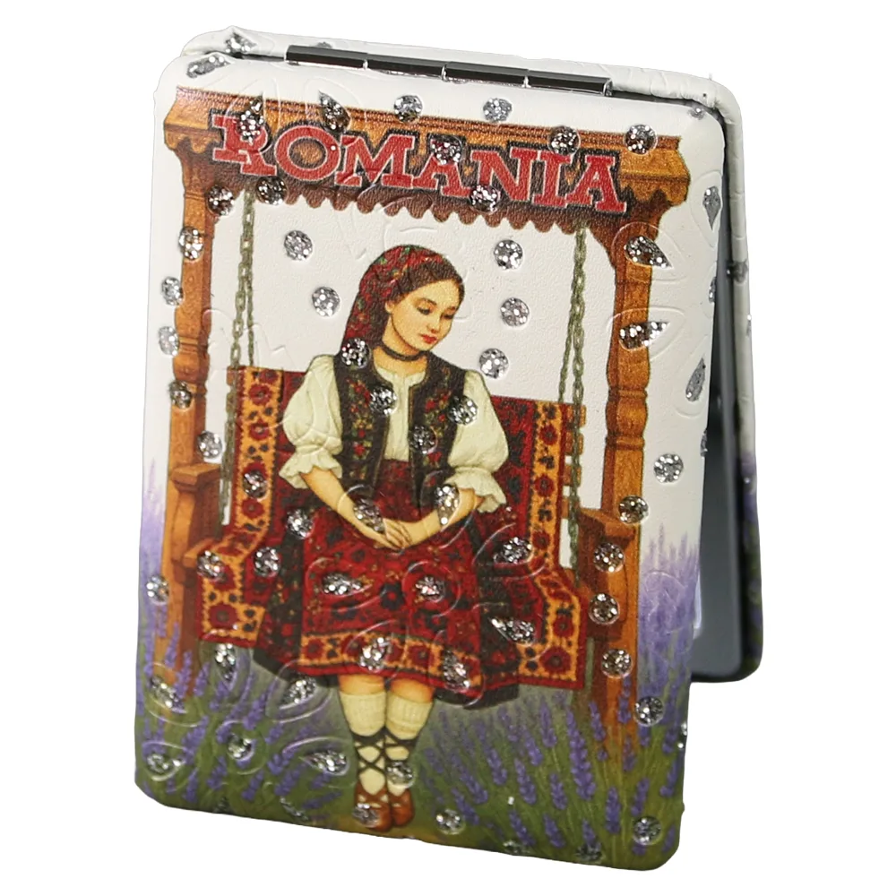 Casă și decorațiuni - Oglinda de buzunar Romania 6x8.5 cm Femeie in leagan