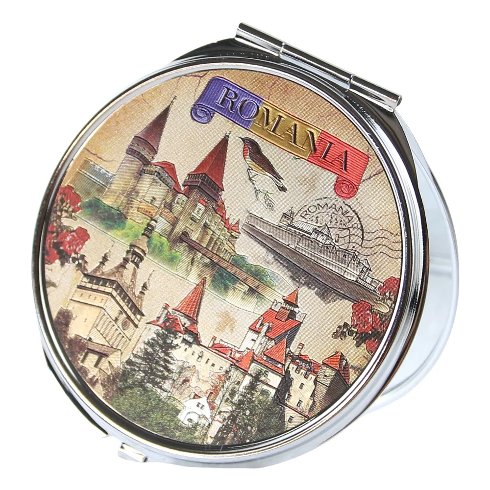 Casă și decorațiuni - Oglinda metalica de buzunar Romania 7 cm Castele