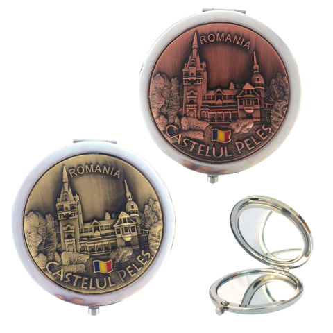 Souvenir România - Oglinda metalica poseta 7 cm Castelul Peles