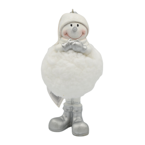 Noutăți Librăria Compas - Om de zapada din rasina cu blana 6x6x13.5 cm alb/argintiu