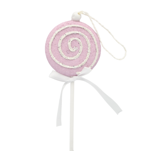 Noutăți Librăria Compas - Ornament brad acadea pe bat 7.5x19 cm roz