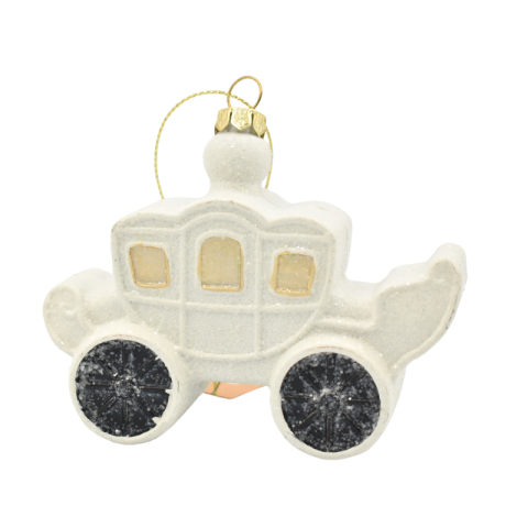 Noutăți Librăria Compas - Ornament brad caleasca plastic 8x11 cm alb/auriu