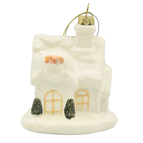 Noutăți Librăria Compas - Ornament brad casuta alba plastic 9x8x6.5 cm