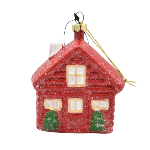 Noutăți Librăria Compas - Ornament brad casuta rosie plastic 9x7.5x4.5 cm