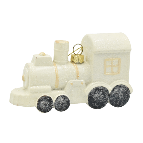 Noutăți Librăria Compas - Ornament brad locomotiva 12x4x7 cm alb/auriu