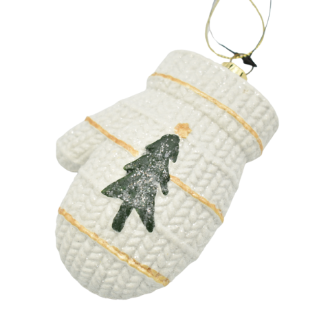 Ornamente suspendate - Ornament brad manusa 8x10 cm plastic alb/auriu