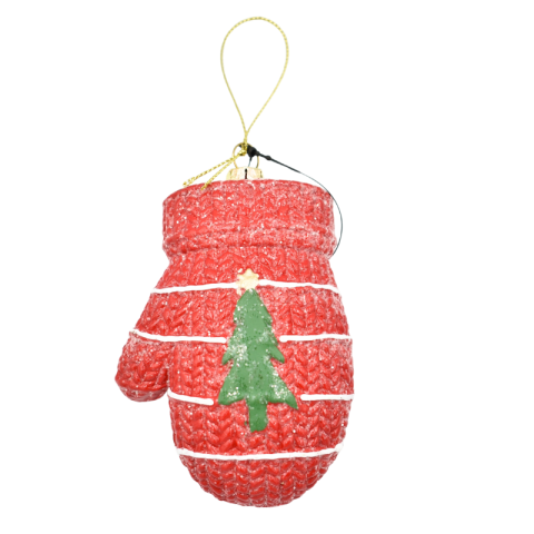 Decorațiuni și articole de Crăciun - Ornament brad manusa rosie din plastic 8x10 cm