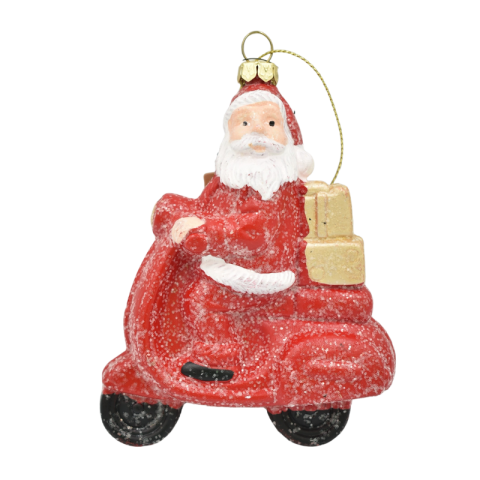 Noutăți Librăria Compas - Ornament brad Mos Craciun pe scuter plastic 10x12 cm