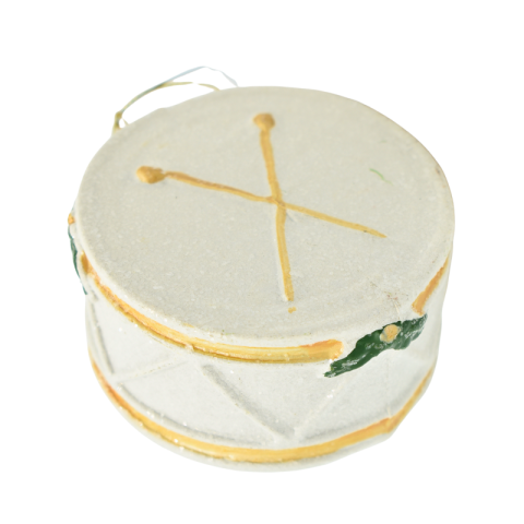 Noutăți Librăria Compas - Ornament brad toba 7.5x4 cm alb/auriu