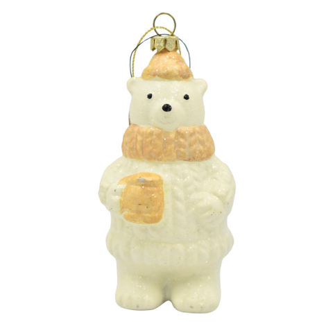 Noutăți Librăria Compas - Ornament brad ursulet alb/auriu plastic 7x12 cm