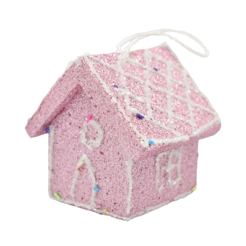 Decorațiuni și articole de Crăciun - Ornament casuta polistiren 8x7x5.5 cm roz