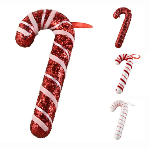 Decorațiuni pentru brad - Ornament de brad tip bastonas cu sclipici 8 x 19 cm modele diferite