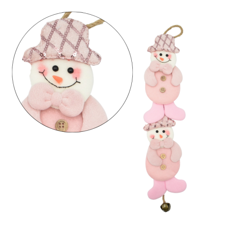 Noutăți Librăria Compas - Ornament pentru brad om de zapada roz 10.5 x 38 cm