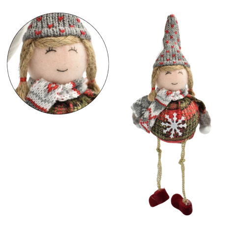 Noutăți Librăria Compas - Ornament pentru brad fetita 24 cm pulover rosu cu maro