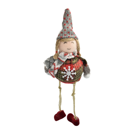 Ornament pentru brad fetita 24 cm pulover rosu cu maro [1]