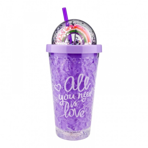 Pahar plastic cu pai imitatie gheata 10x20 cm [2]
