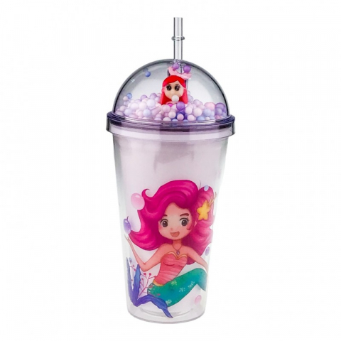 Pahar plastic cu pai model sirena 10x20 cm [3]