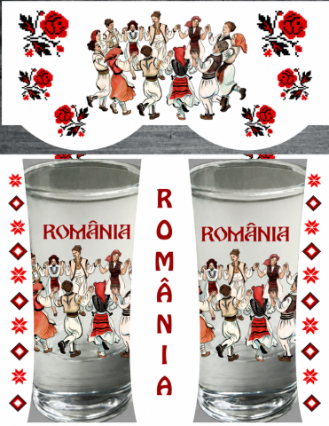 Căni și pahare - Pahar personalizat Romania 25 ml model dans popular