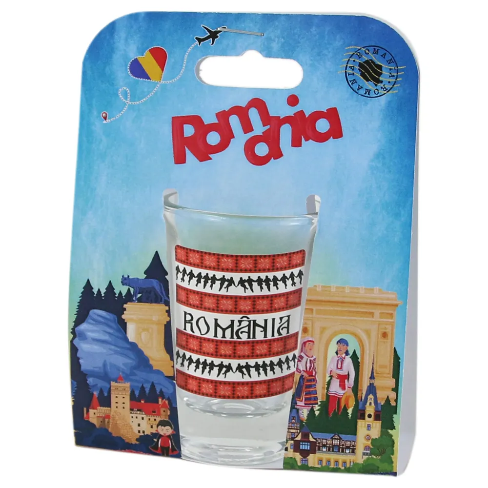 Casă și decorațiuni - Pahar shot din sticla Romania in ambalaj decorativ