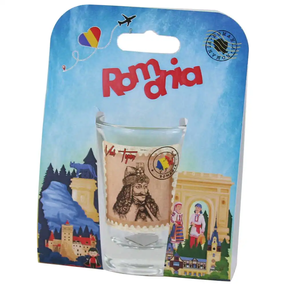 Căni și pahare - Pahar shot din sticla Romania/Vlad Tepes in ambalaj decorativ