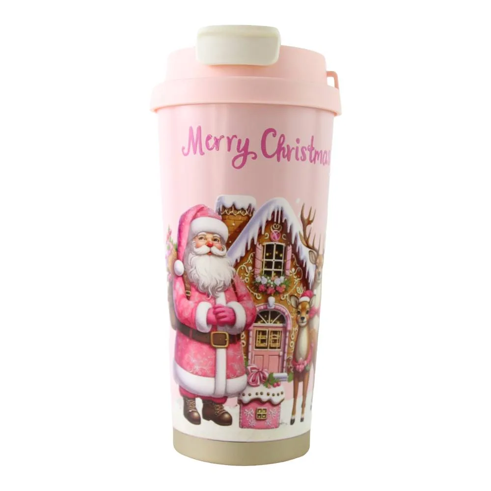 Pahar termos de Craciun 450 ml cu capac Mos Craciun roz modele diverse [3]