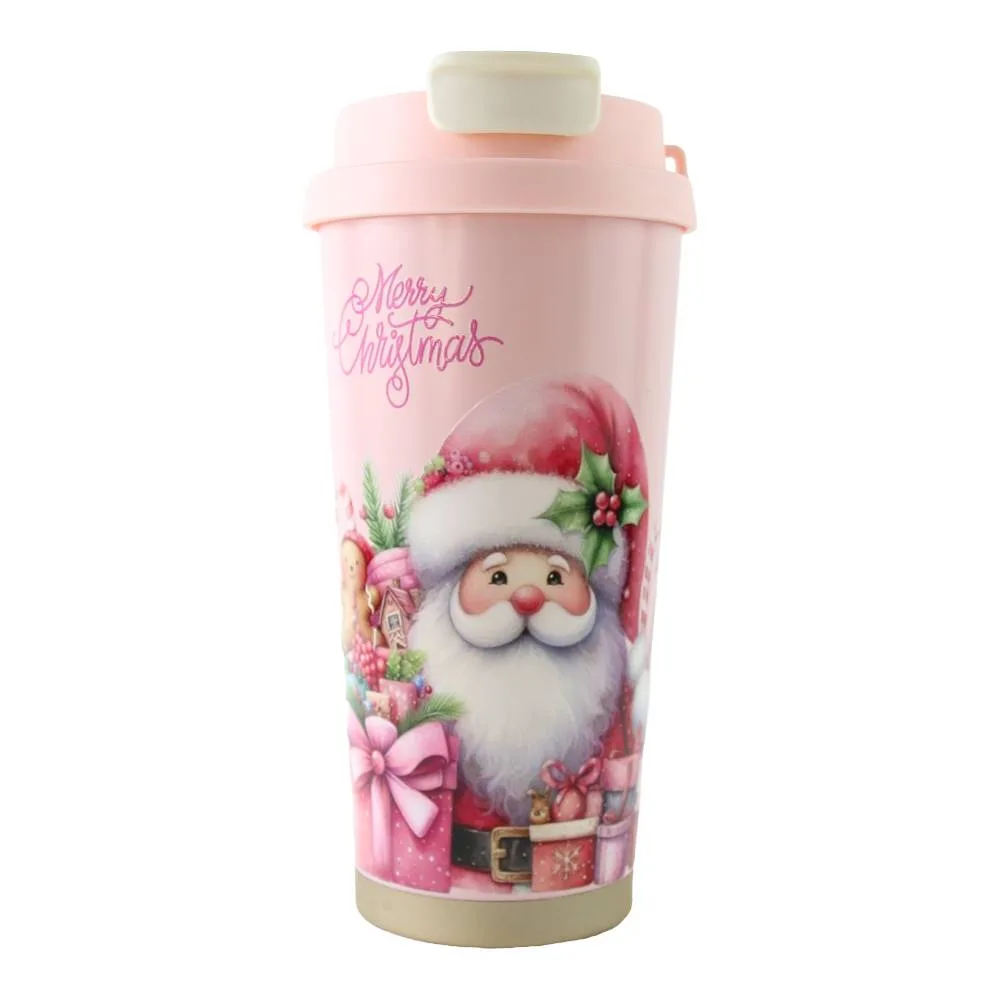 Pahar termos de Craciun 450 ml cu capac Mos Craciun roz modele diverse [4]