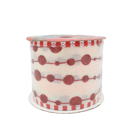 Panglica cadou Craciun 6.3cm x2.75m alb transparent cu rosu [1]