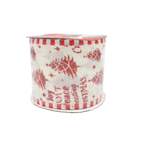 Panglica cadou Craciun 6.3cm x2.75m alb transparent cu rosu [2]