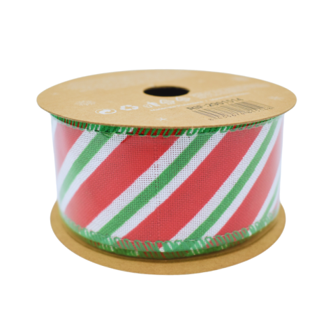Panglica de Craciun 3.8cm x 2.7m rosu cu dungi verzi si albe [1]