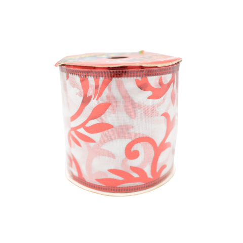 Panglica pentru Craciun 6.3 cm x 3 m alba cu model rosu [1]