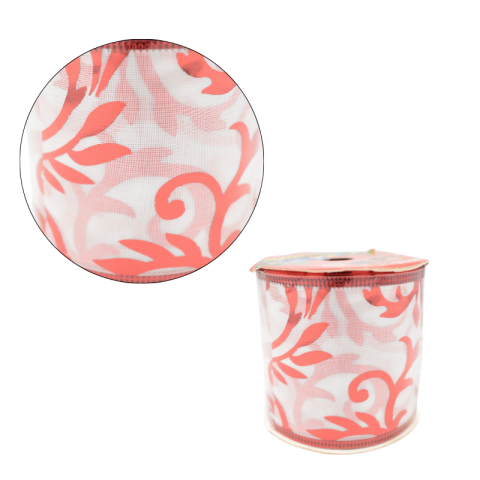 Noutăți Librăria Compas - Panglica pentru Craciun 6.3 cm x 3 m alba cu model rosu