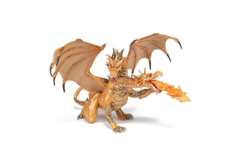 PAPO FIGURINA DRAGON CU DOUA CAPETE AURIU [2]