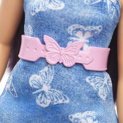 PAPUSA BARBIE FASHIONISTA CU PARUL MOV SI ROCHITA CU FLUTURASI [5]