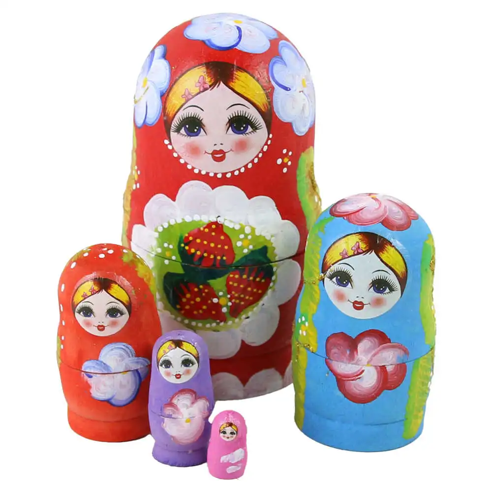 Noutăți Librăria Compas - Papusa Matrioska din lemn 5 piese culori variate 7 x 12 cm