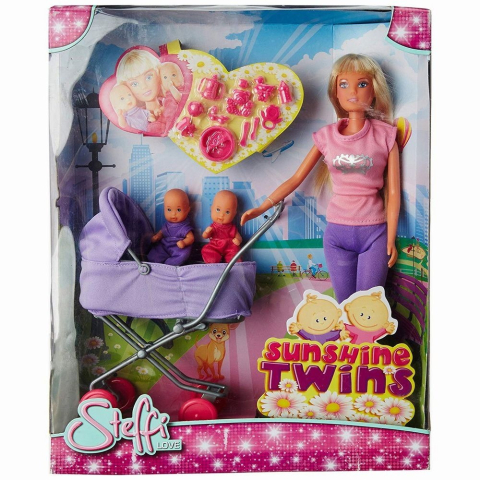 Jucării și jocuri - PAPUSA STEFFI IN PANTALONI CU CARUCIOR SI GEMENI