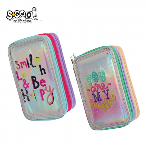 Rechizite școlare - Penar S-COOL Fancy 3 compartimente 19.5x12x6.5 cm diverse culori