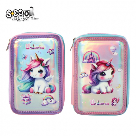 Penare neechipate - Penar S-Cool Fancy Unicorn 3 compartimente 19.5x12x6.5 cm culori diverse